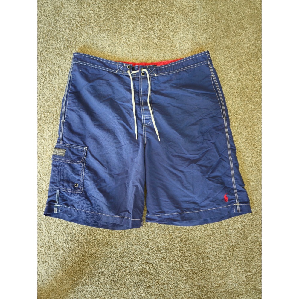 Polo Ralph Lauren Board Shorts Men L Blue Cargo Swim Trunks Preppy Coastal Pony